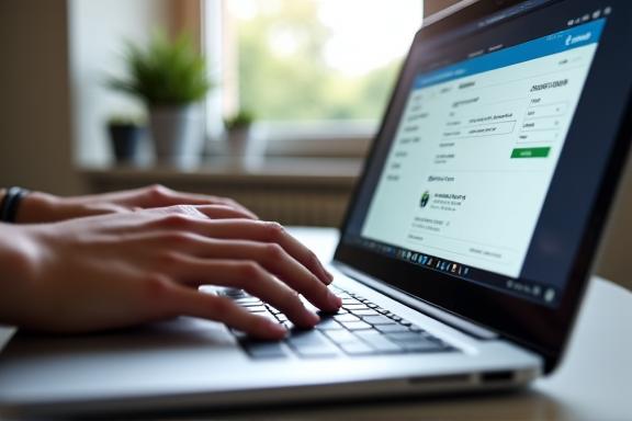 Eine Person kauft die E-Vignette an einem Laptop